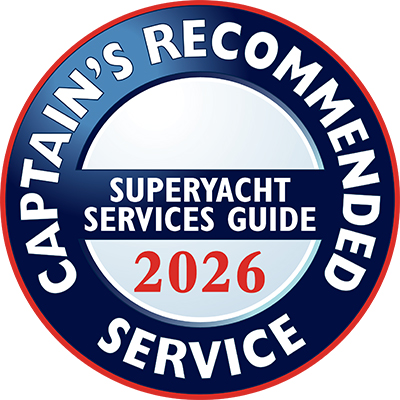 Captain's Recommended Service 2026 badge from Superyacht Services Guide